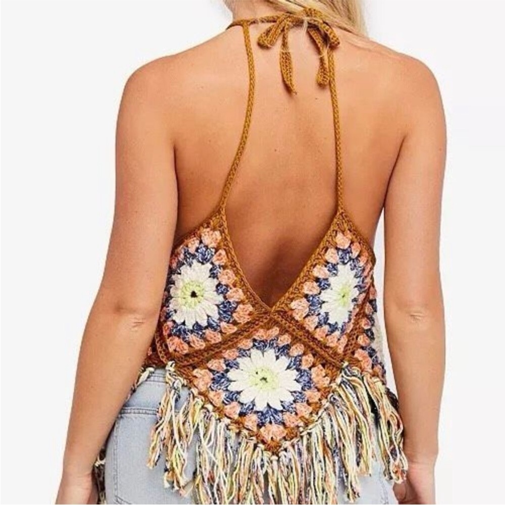 NEW Free People Summer Of Love Cotton Crochet Halter Top Size Extra Small/Small - Picture 4 of 10
